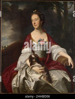 Mme Jerathmael Bowers ca.1763 John Singleton Copley l'américain Mary Sherburne (1735–1799) est la fille de Joseph Sherburne (23,143) par son mariage avec Mary Watson en 1734.Seule héritière de son père, elle a reçu une fortune considérable.En 1763, elle épouse Jerathmael Bowers, un Quaker riche et éminent vivant à Swansea, Massachusetts.Ils avaient un fils et trois filles.Ce portrait est basé sur un mezzotint britannique de James McArdell, après un portrait de Lady Caroline Russell peint par Sir Joshua Reynolds en 1759.Copley a suivi ce modèle avec précision, en substituant la face du Banque D'Images