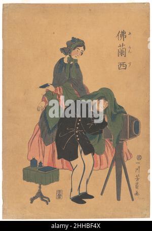 Photographe français avec sa femme 1861 (Bunkyu 1, 2nd mois) Utagawa Yoshikazu Japonais.Photographe français avec sa femme 55471 Banque D'Images