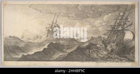 Navire de guerre au creux d'une vague 1665 Venceslaus Holar Bohemian.Navire de guerre dans le creux d'une vague 361774 Banque D'Images