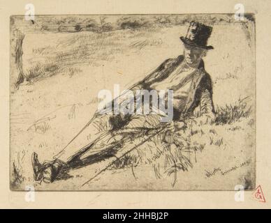 Greenwich Pensioner 1859 James McNeill Whistler American Whistler a étudié la gravure à Londres sous la tutelle de son beau-frère, Sir Francis Seymour Haden, et en 1859, ils ont visité Greenwich Park ensemble, chacun faisant un imprimé représentant un résident de l'hôpital Royal pour les marins, un pensionnat pour les anciens marins.La ligne vive et l'ombrage soigneux illustrent le scintillement de la lumière du soleil sur le maillot, le chapeau et les jambes froissées du pantalon du retraité.En se concentrant sur la figure, Whistler élimine le paysage environnant souligné par Haden dans Sub Tegmine (Benath the Canopy, 17,3.276).Printmakers Banque D'Images