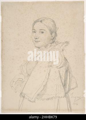 Madame Jean-Auguste-Dominique Ingres, née Madeleine Chapelle 1814 Jean Auguste Dominique Ingres les Ingres français et Madeleine Chapelle ont été présentés par son cousin et n'ont correspondu que brièvement avant que Chapelle ne déménage à Rome, où l'artiste vivait à l'époque; ils étaient mariés moins d'un an plus tard.Pendant cette brève période, Ingres a réalisé quatre portraits d'elle, y compris celui-ci, dans lesquels elle regarde régulièrement et avec amour son futur mari.Son chiffre plus plein suggère ici qu'elle peut avoir été enceinte.La seule progéniture du couple est malheureusement mort-née l’année de l’executio du portrait Banque D'Images
