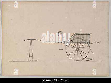 Design pour chariot de poney en osier (non numéroté) 1850–74 Brewster & Co. American Brewster & Company Historyed in 1810 by James Brewster (1788–1866) in New Haven, Connecticut, Brewster & Company, spécialisée dans la fabrication de chariots fins.Le fondateur a ouvert une salle d'exposition à New York en 1827 au 53-54 Broad Street, et l'entreprise a prospéré sous des générations de leadership familial.L'expansion a nécessité des déplacements dans le bas de Manhattan, avec des changements de nom reflétant des changements de direction – James Brewster & Sons exploité au 25 Canal Street, James Brewster Sons au 396 Broadway et Brewster de Broome Str Banque D'Images