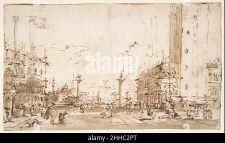 La Piazzetta, en regardant vers San Giorgio Maggiore (recto); deux colonnes (verso) 1712–93 Francesco Guardi Italian.La Piazzetta, en regardant vers San Giorgio Maggiore (recto); deux colonnes (verso) 338946 Banque D'Images