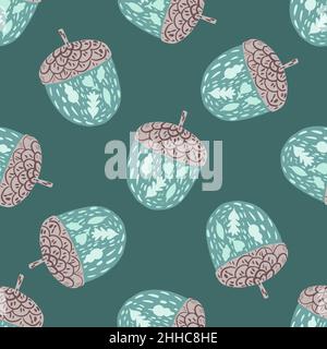 Motif en chêne sans couture d'automne avec formes en châtaignier.Fond turquoise dans des tons pastel.Illustration du stock.Motif vectoriel pour textile, tissu, giftwra Illustration de Vecteur