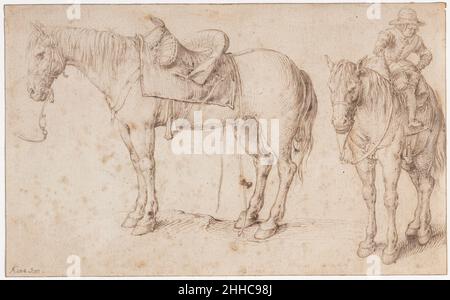 Deux études d'un cheval attristés et d'un cheval avec un âne de garçon; verso: Étude d'une plante de haricot ca.1602 Jacques de Gheyn II Netherlandish parmi les meilleurs graveurs hollandais actifs dans le cercle de Hendrick Goltzius, Jacob de Gheyn II est également reconnu comme l'un des grands dessinateurs néerlandais de son temps.Cette feuille d'étude double face, qui n'a que récemment refait surface, illustre l'observation attentive et sensible de la nature de l'artiste, ainsi que sa technique de dessin virtuose, qui a été enracinée dans sa formation en tant que graveur.Des études du même cheval se trouvent sur deux autres dessins, l'un à Amster Banque D'Images