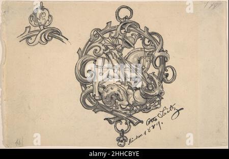 Design pour une suspension avec St. George et le Dragon 1889 Otto Seitz allemand.Design pour une suspension avec St. George et le Dragon.Otto Seitz (allemand, Munich 1846–1912 Munich).1889. Stylo et encre noire avec lavage gris.Mises en plan Banque D'Images