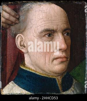 Chef d'un donateur ca.1460 attribué à Albert van Ouwater Netherlandish semblable au donneur présenté par un Saint (32.100.41), ce portrait a été coupé d'une œuvre religieuse plus grande.L'homme aurait été agenouillé dans la prière, peut-être devant une scène dévotionnelle ou des personnages saints.Ses vêtements, une casserole à fourrure et une couche de neige plissée, indiquent qu'il est prêtre.Les rides et plis de la chair, plus prononcés que ceux des œuvres de Dieric Bouts et de son cercle, sont caractéristiques des têtes des œuvres solidement documentées d’Aelbert van Ouwater.Chef d'un donateur 437236 Banque D'Images