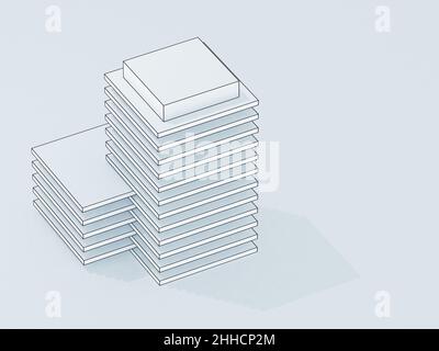 Modèle de contour d'un bâtiment moderne extérieur, bleu tons 3D illustration de rendu Banque D'Images