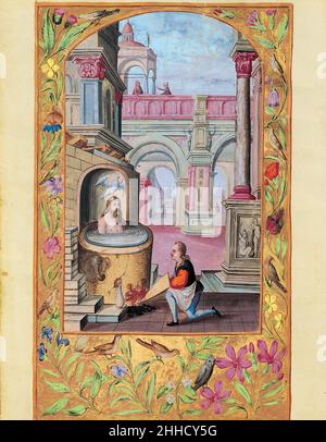 Splendor Solis - Traité d'Alchimie - Bouillir le corps dans le vase (les sept paraboles). Banque D'Images