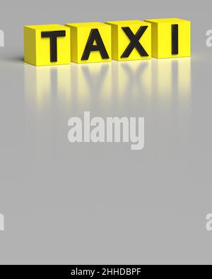 Mot TAXI sur des cubes avec fond vide.Logo de transport de la cabine.3d rendu Banque D'Images