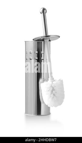 Brosse de toilette métallique isolée sur fond blanc avec passe-cheveux Banque D'Images