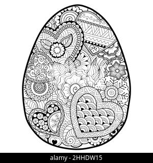 Page de livre de coloriage vectoriel pour adultes coloriage.Contour noir détail de l'oeuf de pâques dans le style mandala sur fond blanc Illustration de Vecteur