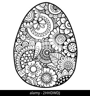 Page de livre de coloriage vectoriel pour adultes coloriage.Contour noir détail de l'oeuf de pâques dans le style mandala sur fond blanc Illustration de Vecteur