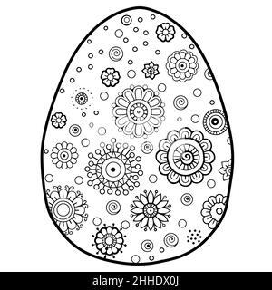 Page de livre de coloriage vectoriel pour adultes coloriage.Contour noir détail de l'oeuf de pâques dans le style mandala sur fond blanc Illustration de Vecteur
