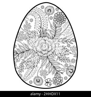 Page de livre de coloriage vectoriel pour adultes coloriage.Contour noir détail de l'oeuf de pâques dans le style mandala sur fond blanc Illustration de Vecteur