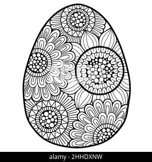 Page de livre de coloriage vectoriel pour adultes coloriage.Contour noir détail de l'oeuf de pâques dans le style mandala sur fond blanc Illustration de Vecteur