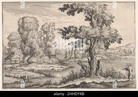 Paysage avec des chèvres paître près d'une rivière et une figure dans le premier plan droit, d'une série de paysages dédiés au Grand Duc de Toscane 1638 Ercole Bazicaluva italien.Paysage de chèvres paître près d'une rivière et une figure dans le premier plan droit, d'une série de paysages dédiés au Grand Duc de Toscane 397354 Banque D'Images