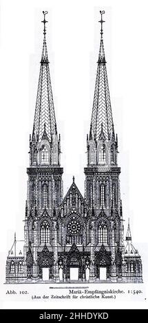 Saint-Mariä Empfängniskirche à Düsseldorf, 1894 bis 1896, Dombaumeister Ludwig Becker aus Mainz, Vorderansicht. Banque D'Images