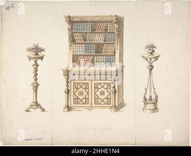 Design pour un Cabinet-Bookcase et deux stands pour Flowers début du 19th siècle Anonyme, britannique, 19th siècle britannique.Conception d'une armoire-bibliothèque et de deux supports pour fleurs 386772 Banque D'Images