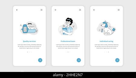 Jeu d'icônes de ligne de clinique vétérinaire PET pour application mobile, modèle Web.Modèle d'autocollant pour animal de compagnie, animal, chat, chien pour vétérinaire.Style Doodle animal et caractère.Illustration vectorielle. Illustration de Vecteur