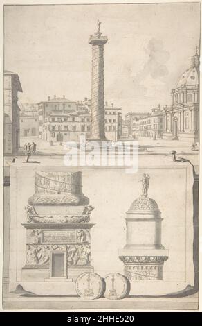 Une vue de la colonne de Trajan (ci-dessus) avec les détails (ci-dessous) avant 1704 Jan Goeree Dutch.Une vue de la colonne de Trajan (ci-dessus) avec les détails (ci-dessous) 336126 Banque D'Images