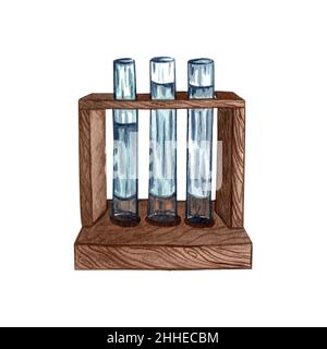 Portoir pour tubes aquarelle isolé sur blanc.Tube en verre transparent.Illustration vintage peinte à la main du tube de verre sur fond blanc. Banque D'Images