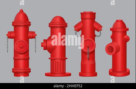 Borne incendie.Construction rouge avec vannes, tuyaux de rue pour l'eau décente vecteur illustration réaliste Illustration de Vecteur