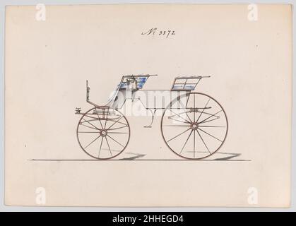 Modèle pour chariot en T, n°3372 1877 Brewster & Co. American Brewster & Company Historised in 1810 by James Brewster (1788–1866) in New Haven, Connecticut, Brewster & Company, spécialisée dans la fabrication de chariots fins.Le fondateur a ouvert une salle d'exposition à New York en 1827 au 53-54 Broad Street, et l'entreprise a prospéré sous des générations de leadership familial.L'expansion a nécessité des déplacements dans le bas de Manhattan, avec des changements de nom reflétant des changements de direction – James Brewster & Sons exploité au 25 Canal Street, James Brewster Sons au 396 Broadway et Brewster de Broome Street était basé à Banque D'Images