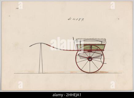 Modèle pour chariot pour chien ou 2 Wheeler, n°4089 1890 Brewster & Co. American Brewster & Company Historised in 1810 by James Brewster (1788–1866) in New Haven, Connecticut, Brewster & Company, spécialisée dans la fabrication de chariots fins.Le fondateur a ouvert une salle d'exposition à New York en 1827 au 53-54 Broad Street, et l'entreprise a prospéré sous des générations de leadership familial.L'expansion a nécessité des déplacements dans le bas de Manhattan, avec des changements de nom reflétant des changements de direction – James Brewster & Sons exploité au 25 Canal Street, James Brewster Sons au 396 Broadway et Brewster de Broome Ste Banque D'Images