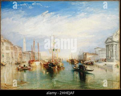 Venise, de la véranda de Madonna della Salute ca.1835 Joseph Mallord William Turner British Turner s'est inspiré de son expérience considérable en tant que peintre marin et de la brillance de sa technique en tant que coloriste pour créer cette vue, dans laquelle les fondations des palais de Venise se fondent dans les eaux de la lagune par le biais de réflexions délicates.Il a basé la composition sur un dessin au crayon plutôt léger fait lors de son premier voyage à Venise, en 1819, mais la peinture est vraiment le résultat de sa deuxième visite, en 1833.Il a exposé cette toile à la grande acclat à la Royal Academy, Londres, i Banque D'Images