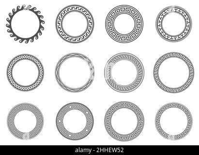 Entourez les cadres grecs.Bordures rondes.Éléments de décoration motifs.Illustration vectorielle isolée sur fond blanc. Illustration de Vecteur