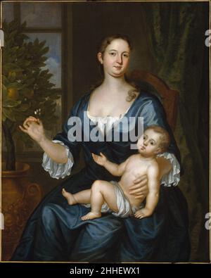 Mme Francis Brinley et son fils Francis 1729 John Smitt américain, écossais Deborah Lyde, Mme Francis Brinley (1698–1761) est la fille d'Edward et de Catherine Lyde et la petite-fille du juge Nathaniel Byfield (voir portrait de Smitht, 24.109.87).Quand elle a épousé Francis Brinley en 1718, elle était une femme de richesse et d'importance sociale.Une entrée dans le carnet de Smithbert en date de mai 1729 identifie le nourrisson comme le fils de Brinley, Francis (1729-1816).Mme Brinley détient une branche de fleurs d'oranger, un geste qui peut avoir été tiré d'un imprimé du XVIIIe siècle par Sir Peter Lely.T Banque D'Images