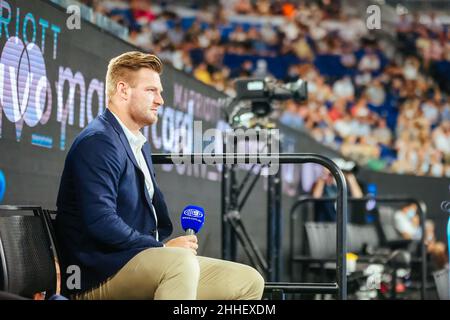 Melbourne, Victoria, Australie.24th janvier 2022.MELBOURNE, AUSTRALIE - JANVIER 24 : ancien joueur de tennis australien et maintenant commentateur, Sam Groth, le 8 jour de l'Open d'Australie 2022 à Melbourne Park le 24 janvier 2022 à Melbourne, Australie.(Image de crédit : © Chris Putnam/ZUMA Press Wire) Banque D'Images