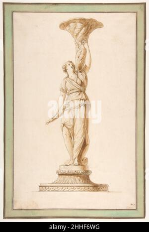 Design pour une Torchère ca.1770–90 Jean Jacques François le Barbier Français ce dessin pour une torchère a été réalisé par l'artiste le Barbier.Il est surtout connu pour ses tableaux et illustrations qui reflètent les troubles politiques et les révolutions en Amérique du Nord et en Europe au cours des dernières décennies du 18th siècle.L'une de ses œuvres les plus célèbres est sans aucun doute le panel avec la Déclaration des droits des hommes et des citoyens telle qu'elle avait été décrétée par l'Assemblée nationale en 1789 et acceptée par le Roi Louis XVI (Musée Carnavalet, Paris).Comme beaucoup de ses collègues français, le Barbier m'a été actif Banque D'Images