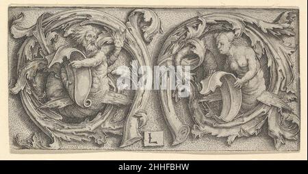 Triton et Siren dans les tendrils ca.1510 Lucas van Leyden Netherlandish.Triton et Siren dans les tendrils 364697 Banque D'Images