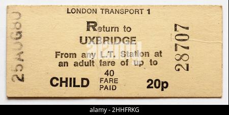 Vintage 1970s London transport Railway train Ticket - Uxbridge Banque D'Images