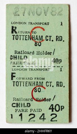 Vintage 1970s London transport Railway train Ticket - Tottenham court Road Banque D'Images