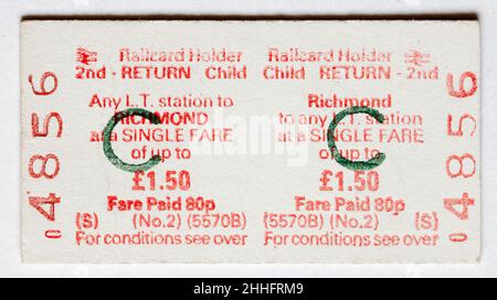 Vintage 1970s London British Railway train Ticket - Richmond Banque D'Images