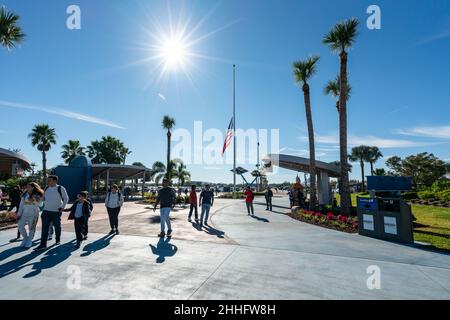 Cape Canaveral, Floride, États-Unis d'Amérique - DÉCEMBRE 2018 : magnifique drapeau américain au complexe d'accueil du Kennedy Space Center à Cape Canaveral, Banque D'Images