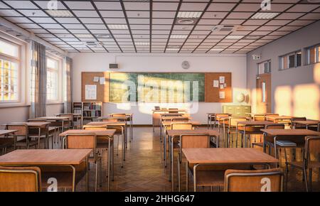 Vue sur l'intérieur d'une salle de classe vide de style japonais.3d rendu Banque D'Images