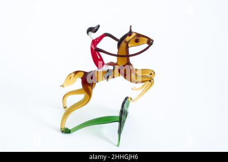 Style Murano Lampwork verre Showpull Jockey Hunter Horse Rider 1960s Banque D'Images