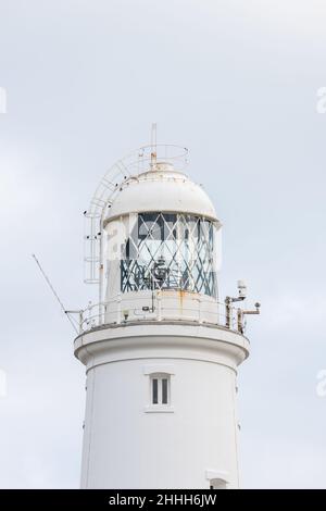 Gros plan sur le sommet du phare de Portland Bill à Dorset Banque D'Images