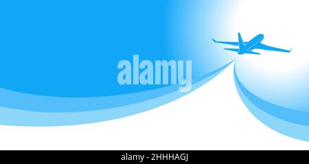 Ciel bleu avec décollage de l'avion.Bannière ou prospectus pour les voyages et les vacances.Illustration vectorielle. Illustration de Vecteur