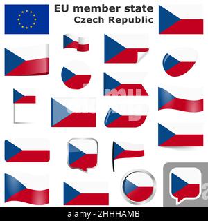 Collection de drapeaux et boutons aux couleurs nationales de la République tchèque Illustration de Vecteur