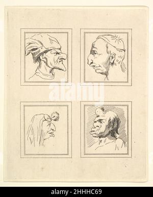 Quatre têtes (de Characatura par Leonardo da Vinci, de dessins par Wincelslaus Hollar, du Musée Portland) 1786 après Venceslaus Holar Bohemian.Quatre têtes (de Characatura par Leonardo da Vinci, de dessins par Wincelslaus Hollar, du Musée Portland) 411914 Banque D'Images