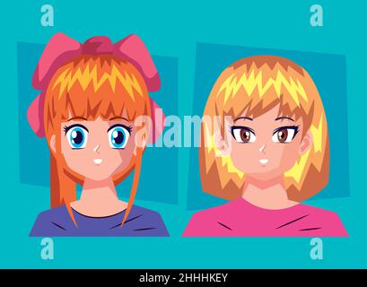 femmes couple anime personnages Illustration de Vecteur