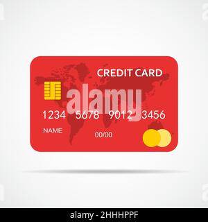 Carte de crédit rouge isolée.Illustration vectorielle.Carte de crédit bancaire à motif plat. Illustration de Vecteur