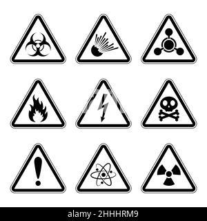 Ensemble de panneaux de danger avertissement, isolé sur fond blanc. Vector illustration. Ensemble de signes de danger avertissement triangulaire. Illustration de Vecteur