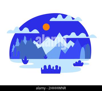 Illustration vectorielle plate des collines et des montagnes enneigées paysage de nuit.Hill nature, élément pour paysage extérieur, roc neige, concept extérieur. Illustration de Vecteur