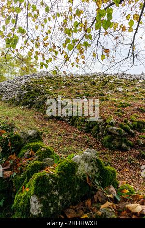 Il reste principalement des murs d'une ancienne colline, ville d'une tribu préhistorique qui habitait cette région il y a environ 3 à 4 mille ans. Banque D'Images